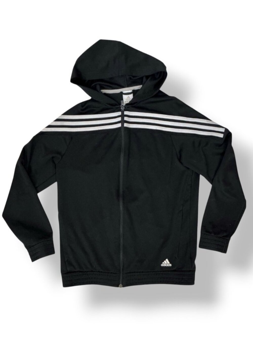 Adidas Track Athletic Jacket Hoodie Black White Stripe Pockets Boys Youth XL - Picture 14 of 14